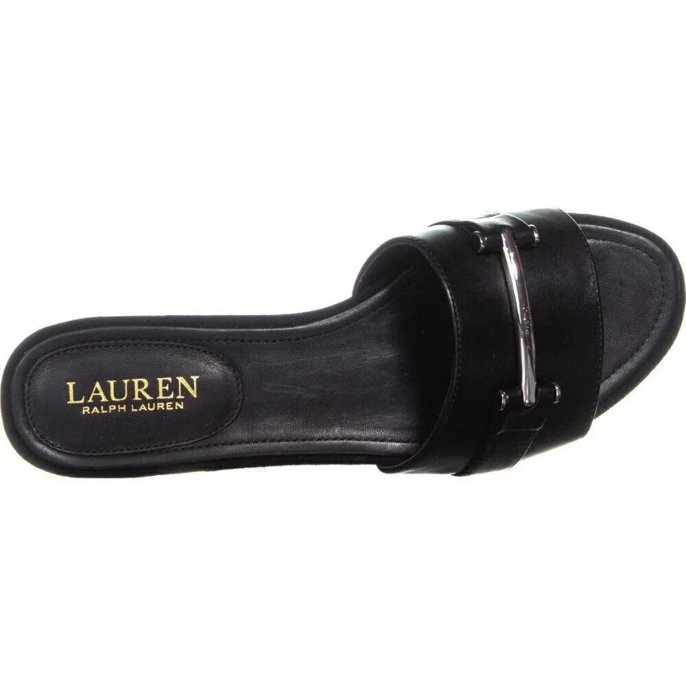 Lauren Ralph Lauren Davan Black Slide Sandal with LRL Silver Signature B…